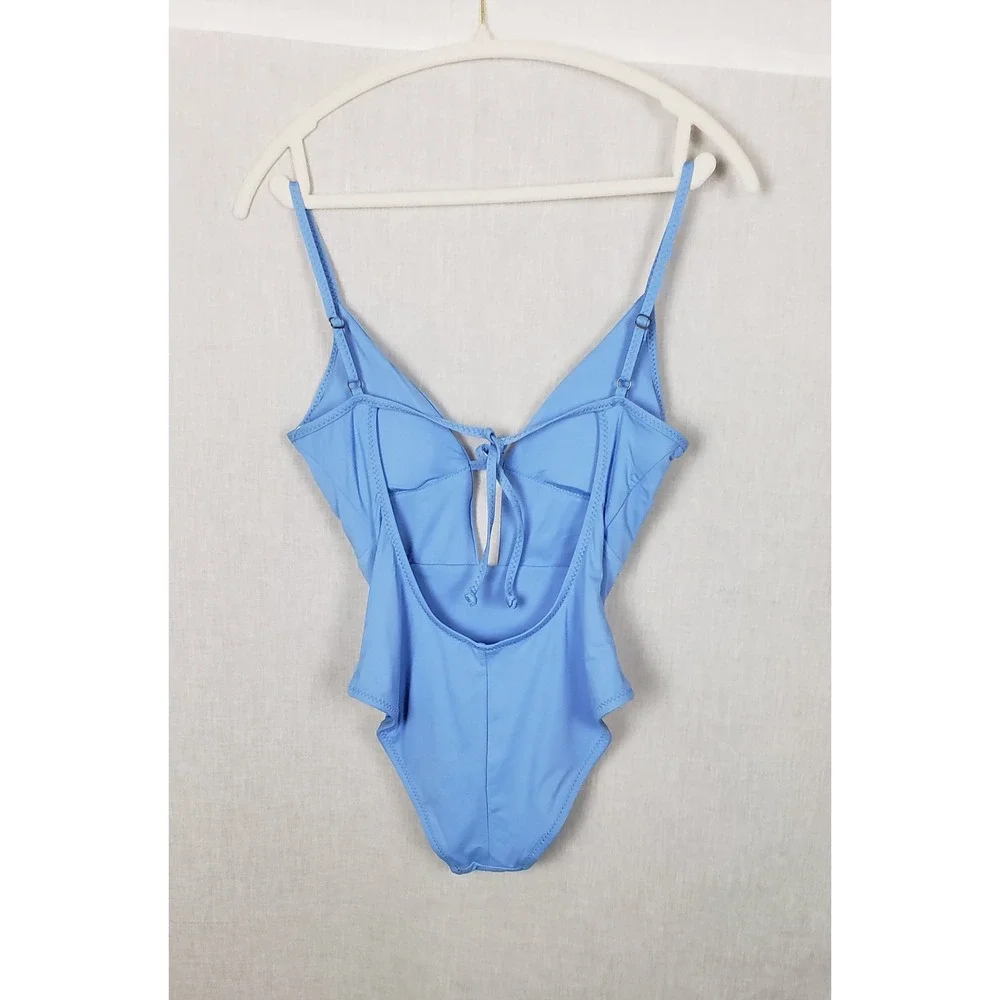 Becca by Rebecca Virtue‎ Blue V-Neck Cutout One Piece Swimsuit S Beach Vacation
